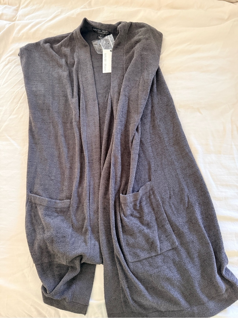 NWT Barefoot Dreams CozyChic Ultra Lite Sleeveless Long Cardi in Carbon